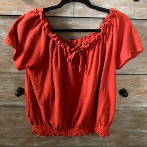 Madewell orange short (cap) sleeve Blouse. Ruffle detail.